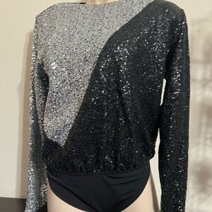 Express Women Black and Silver Sequined Bodysuit Size Medium NWT